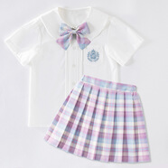 jk裙套裝全套夏季兒童學(xué)院風(fēng)班服夏天半身短裙女童10歲裙子粉色格子裙 獨角獸套裝 150cm