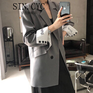 SIN.CYC女裝春季小西裝女設計感寬松顯瘦灰色大哥闊西服 巖灰色 XS