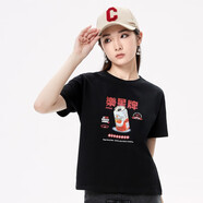 A21女裝時(shí)尚印花圓領(lǐng)短袖春季寬松顯瘦上衣國潮風(fēng)T恤 黑色冰可樂(lè )(合體版型) S