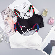 哚芊姿美背運動(dòng)內衣女學(xué)生韓版少女高中生初中生裹胸罩無(wú)鋼圈小背心內穿 彩帶黑色+白色【二件裝】 均碼 【80-120】斤