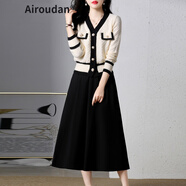 艾柔丹春秋新款連衣裙女裝秋季感氣質(zhì)時(shí)尚洋氣長(cháng)袖兩件套套裝裙子秋冬 米色 2XL