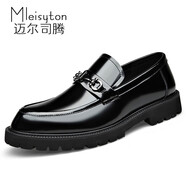 邁爾司騰（Mleisyton）春季男士商務(wù)正裝皮鞋男真皮圓頭英倫休閑男鞋漆皮西裝結(jié)婚鞋潮鞋 黑色 40