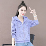 惠奴比短款連帽開(kāi)衫衛衣女2022秋季新款韓版小熊印花寬松拉鏈時(shí)尚外套潮 紫色 M 【建議80-100斤】