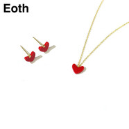 EothS925銀小紅心項鏈女鎖骨鏈桃心紅色愛(ài)心吊墜送老婆送女友生日禮物 項鏈+耳釘