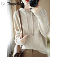 拉夏貝爾（La Chapelle）針織連帽帶帽套頭女毛衣外套秋冬衛(wèi)衣韓版寬松羊 毛衫時尚內(nèi)搭 純100自動發(fā)熱淺駝色 純100自動發(fā)熱S 90-100
