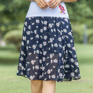溥畔夏天搭配群子穿的女半身裙女中長(cháng)裙松緊高腰顯瘦版大擺a字中長(cháng)裙 深藍底碎花 S 80-95斤