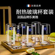 樂美雅透明玻璃杯耐熱水杯茶杯牛奶杯綠茶杯六只 高款6只裝(290ML)+拖盤