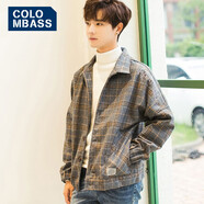 Colombass刺繡夾克男2022秋季新款韓版格子呢子衣潮流休閑男士羊毛呢外套 灰色 XL
