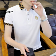 花花公子（PLAYBOY）短袖t恤男翻領(lǐng)夏季潮流POLO領(lǐng)衫半袖棉夏款高端體恤男裝上衣 TX TX1108白色 2XL (135-150斤)