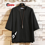 執琴之手 220斤七分袖男士短袖T恤韓版潮流加肥加大碼寬松中袖潮牌上衣服 35黑色 5XL (190至210斤可穿)