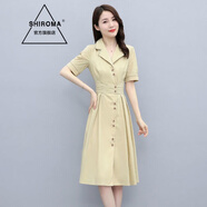 SHIROMA流行夏天連衣裙女夏新款韓版設(shè)計(jì)感氣質(zhì)法式甜美裙子 淺卡其 L/105-115斤