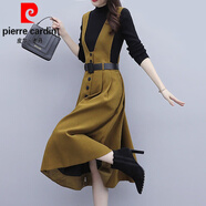 皮爾卡丹（pierre cardin）毛呢背心連衣裙女裝秋冬季2025年新款爆大氣小個(gè)子打底套裝裙 姜黃色 XL (115-130斤)