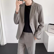 凡迪時(shí)尚（FANDISS）西裝男墜感休閑西服套裝男韓版痞帥輕熟小西裝外套裝西裝小西服 杏灰色【二件套】西裝+西褲 L（125-140斤左右）