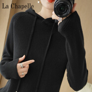 拉夏貝爾（La Chapelle）秋冬連帽套頭長袖毛衣女寬松休閑加厚打底針織衫保暖衛(wèi)衣帽衫 純100自動發(fā)熱黑色 純100自動發(fā)熱M