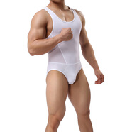 無(wú)畏船長(cháng)男士彈力緊身運動(dòng)健身跑步瑜伽體操透氣美體塑身背心三角連體衣 白色 M