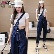 霏楚單肩背帶褲女春夏季薄款2025年新款韓版寬松小個(gè)子九分哈倫牛仔褲 藍色 S 【建議82-97斤】