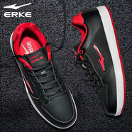 鴻星爾克男鞋板鞋男冬季透氣男士輕便韓版撞色時(shí)尚潮流休閑運動(dòng)鞋男 正黑/火星紅1061 40