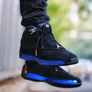耐克（NIKE）新款男鞋Air Jordan 18  AJ18 紅麂皮大紅公牛運動休閑鞋籃球鞋 AA2494-007 黑藍麂皮元年 42.5