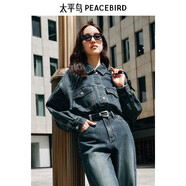 太平鳥(niǎo)女裝短外套牛仔女秋裝寬松時(shí)尚ins牛仔藍(lán)上衣 牛仔深藍(lán) M
