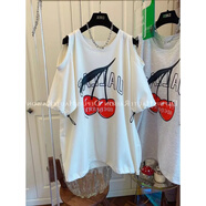 Lauaird 大碼2-300斤中長(cháng)款t恤女短袖ins港風(fēng)夏新款設計小眾半袖露肩上衣 白色 M 100斤內