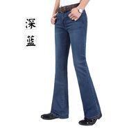 春季新品男士牛仔褲中腰彈力修身小喇叭褲微喇叭男裝休閑長(zhǎng)褲大褲腳闊腳褲 深藍(lán) 腰圍2尺4（31碼）