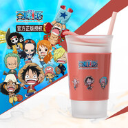 bianli航海王單層玻璃杯防燙水杯女牛奶杯磨砂耐高溫家居辦公咖啡杯帶蓋 紅色（全員集合）