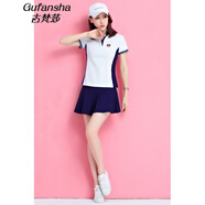 古梵莎翻領(lǐng)短袖運動(dòng)女士套裙2022夏季新款顯瘦休閑健身寬松大碼透氣連衣裙網(wǎng)球羽毛球短裙 白配藍 M[建議95斤以下選購 親膚透氣 含襯褲