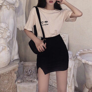 復古港味性感開(kāi)叉彈力包臀短裙子修身顯瘦高腰a字半身裙女夏 黑色 【開(kāi)叉短裙】 S