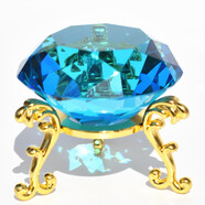 戎夏兒童大號透明水晶玻璃鉆石配金屬底座寶石玩具小孩子禮物擺件飾品 【金】底座+5厘米【湖藍】鉆石
