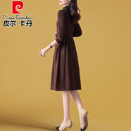 皮爾卡丹品牌高檔女裝 木耳邊立領(lǐng)連衣裙2022年新款中長(cháng)款秋冬季氣質(zhì)女神范長(cháng)袖針織裙子針織 咖啡色 L
