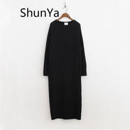 shunya 香港潮牌 針織連衣裙女秋冬女裝寬松羊毛針織衫打底毛衣加厚保暖中長(zhǎng)款過膝毛衣裙子 黑色 S(90-110)斤
