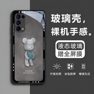 虎克船長(zhǎng) 適用OPPO Reno5手機(jī)殼玻璃殼reno5pro保護(hù)套鏡頭全包超薄防摔硅膠軟邊網(wǎng)紅創(chuàng)意 Reno5Pro 5G【黑色-愛心熊】贈(zèng)屏幕膜