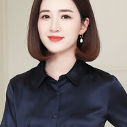 南極故事重磅真絲襯衫女2025春季裝新款長(zhǎng)袖純色桑蠶絲上衣襯衣綢緞職業(yè)裝 藏青色 XL