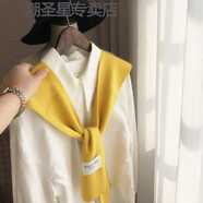 BRH春秋夏季新款小坎肩針織披肩外搭空調房護頸椎襯衫藍色搭肩女時(shí)尚 袖子帶標針織披肩-黃色