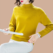 記述春秋春裝新款半高領(lǐng)純色毛衣女寬松百搭長袖針織衫女春秋上衣 8920黃色 L #(建議106-119斤)