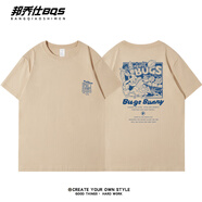 邦喬仕（BFDQJS）美式重磅純棉白色短袖T恤男士夏季新款寬松青少年打底衫學(xué)生半袖 卡其色棒球兔八哥 2XL(推薦體重150-170斤)