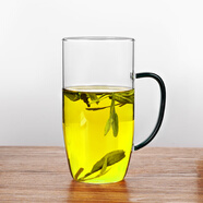 76茶業(yè)綠茶杯耐熱高硼硅玻璃泡茶杯家用辦公室泡綠茶專(zhuān)用喝水杯玻璃茶杯 300ml墨綠色手把