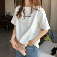 岱言【26支180g純棉】新款正肩短袖t恤女休閑寬松打底衫上衣春夏秋冬 白色【IT】 M建議95-110