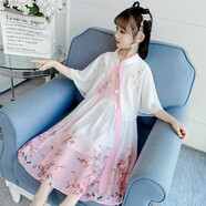 邁兜熊（MAIDOUXIONG）女童漢服裙子夏裝兒童節(jié)禮物國(guó)風(fēng)公主裙夏季披肩連衣裙古風(fēng)演出服 粉紅色 120