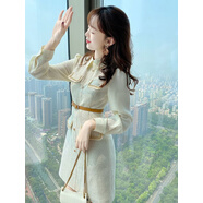 映棠新款2025年春秋季新款氣質(zhì)裙子翻領(lǐng)小香風(fēng)時(shí)尚長(cháng)袖連衣裙女士裝 S