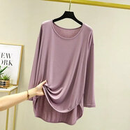傳祺威登 莫代爾寬松長(cháng)袖T恤女春夏薄款前短后長(cháng)打底衫百搭洋氣上衣潮 韓國紫 2XL(140-180斤)