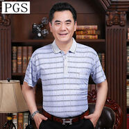 夏季中老年人男裝爸爸裝短袖男t恤老人寬松爸爸衣服夏裝 翻領(lǐng)短袖1710藍色 XXL(54碼)建議145-170斤