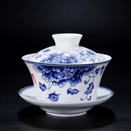 恒銘昌景德鎮(zhèn)青花瓷蓋碗茶杯陶瓷泡茶杯茶具敬茶碗單個(gè)三才杯手抓壺 大號國色天香蓋碗260ml