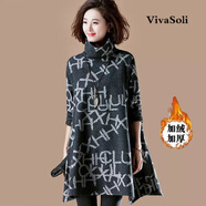 VivaSoli潮牌加絨加厚高領(lǐng)套頭衛(wèi)衣新款秋冬季中長款不規(guī)則斗篷印花外套女 圖片色 M