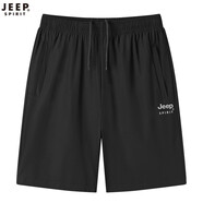 JEEP SPIRIT短褲男大碼夏季新款休閑松緊腰健身中褲寬松男士運動(dòng)籃球五分褲 黑色8719 4XL