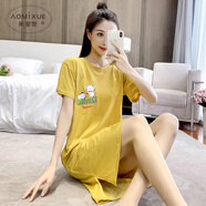 奧蜜雪 睡裙女夏季純棉短袖薄款睡衣裙可愛(ài)少女學(xué)生全棉夏天大碼家居服 21Q-1178 黃兩只鼠 L（推薦105斤-120斤）