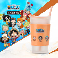 bianli航海王單層玻璃杯防燙水杯女牛奶杯磨砂耐高溫家居辦公咖啡杯帶蓋 橙色（全員集合）