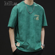 MR.25重磅短袖t恤男夏季新款寬松大碼男裝時(shí)尚潮流純棉圓領(lǐng)百搭上衣男 原野綠色 3XL