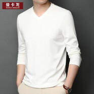 曼卡龍桑蠶絲長(cháng)袖T恤男V領(lǐng)真絲體恤薄款商務(wù)休閑純色內搭男士打底衫百搭正裝上衣服男 白色 L/110