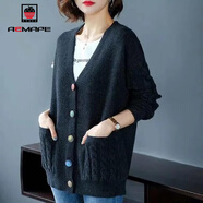 AEMAPE針織衫女2025春秋冬季新款毛衣開(kāi)衫女寬松麻花長(cháng)袖慵懶風(fēng)外套新年 黑色 M